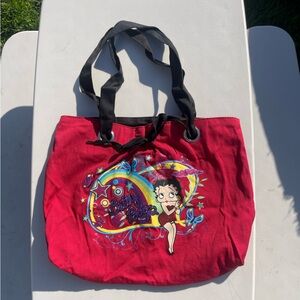 Betty Boop Red Canvas Tote Bag with Rainbow Graphic